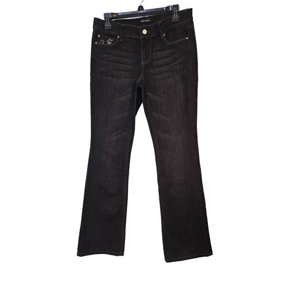 White House Black Market black low ride bootcut jeans. Size 6R.
